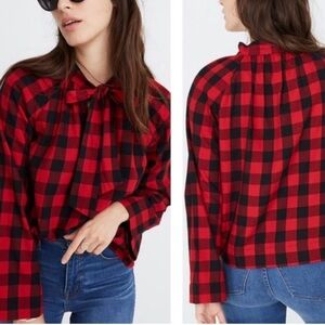 Madewell Red and Black Plaid Top
